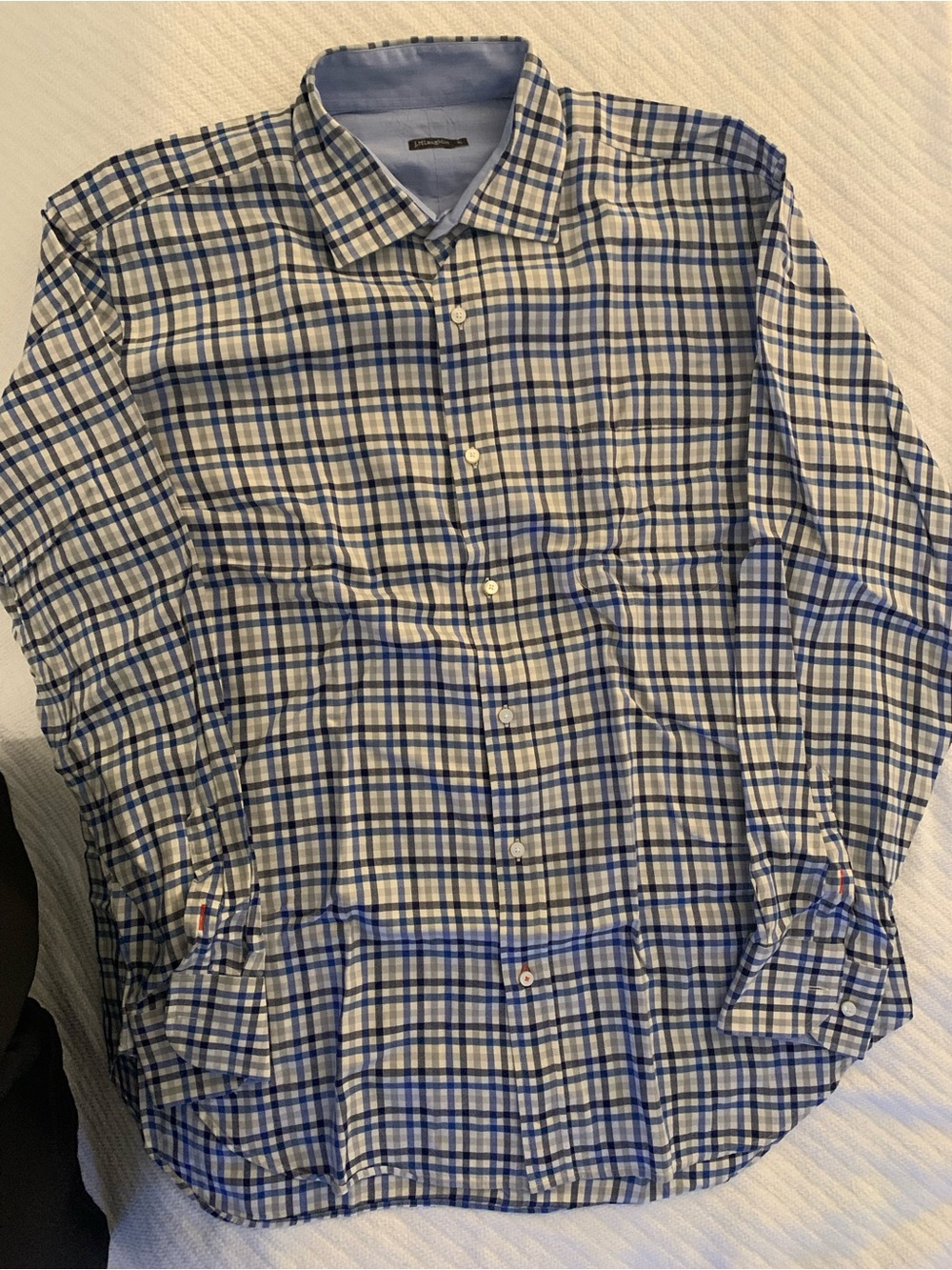 J. McLaughlin Blue and White Plaid Cotton Dress Shirt